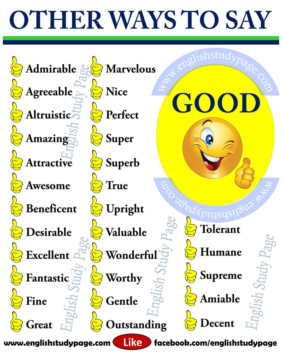 Ways to Say GOOD - Synonym Words in English - English Study Page
