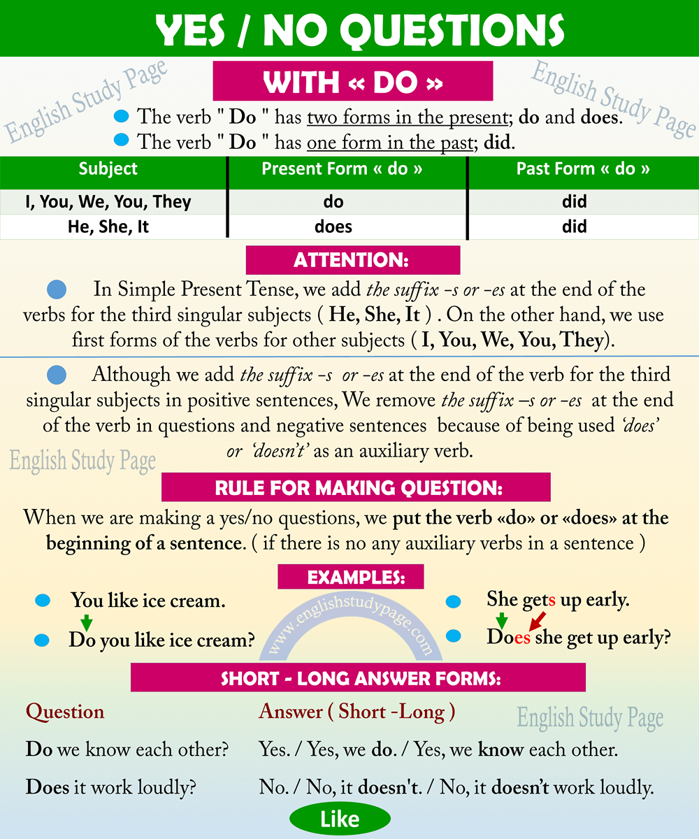 Yes/No Questions With DO - English Study Page