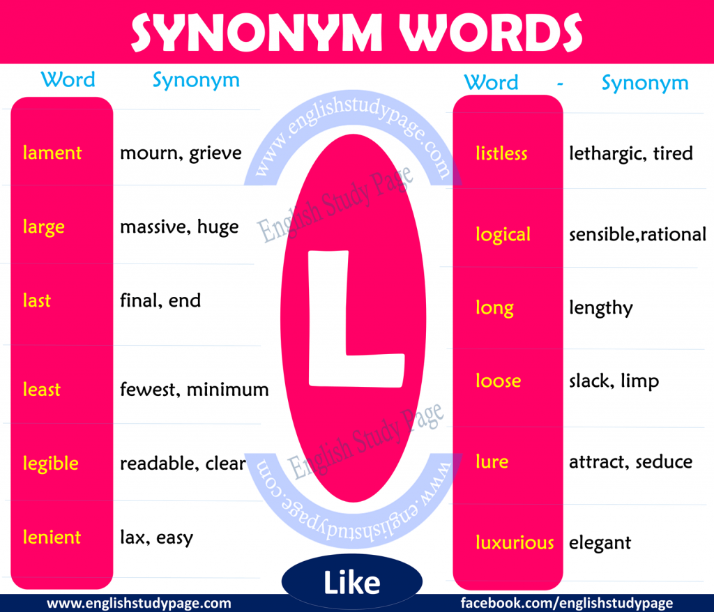 Synonym Words with L English Study Page