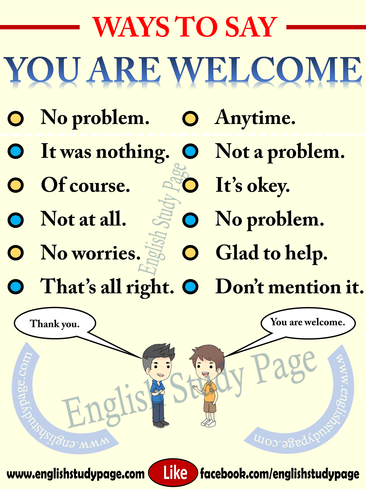 Ten ways to be. Other ways to say you are Welcome. Ways to say you're Welcome. You are Welcome. Other ways to say.