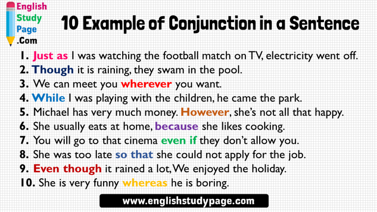 10 Example Of Conjunction In A Sentence - English Study Page