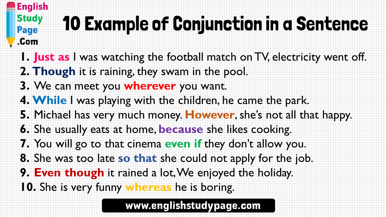 conjunction examples sentences