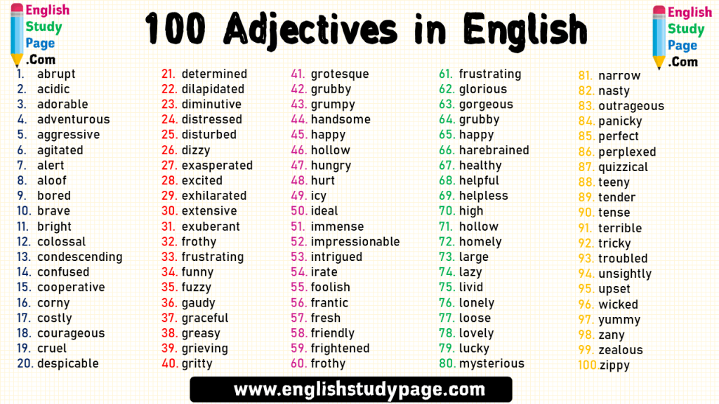 100 Adjectives In English - English Study Here 8D3