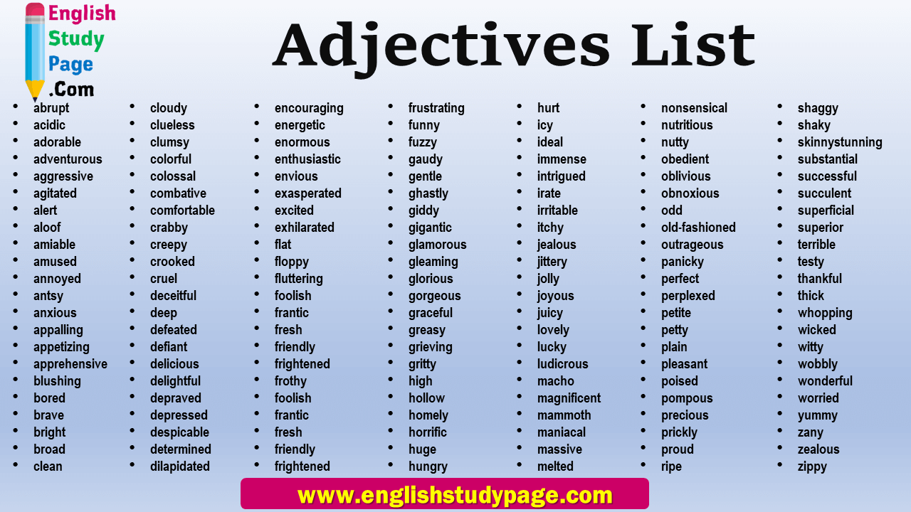 Adjectives List in English