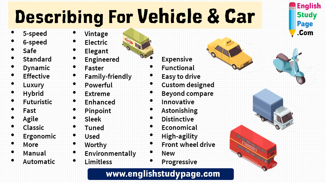 45 Describing Words For Vehicle Car English Study Page