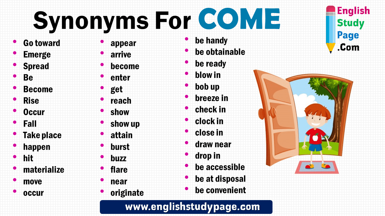 Jirafa interno Vacío 52 Synonyms For COME in English - English Study Page