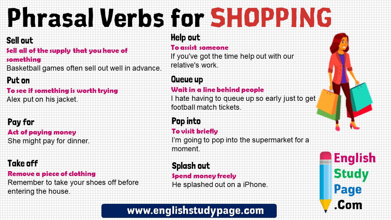 8 Phrasal Verbs for SHOPPING in English - English Study Page