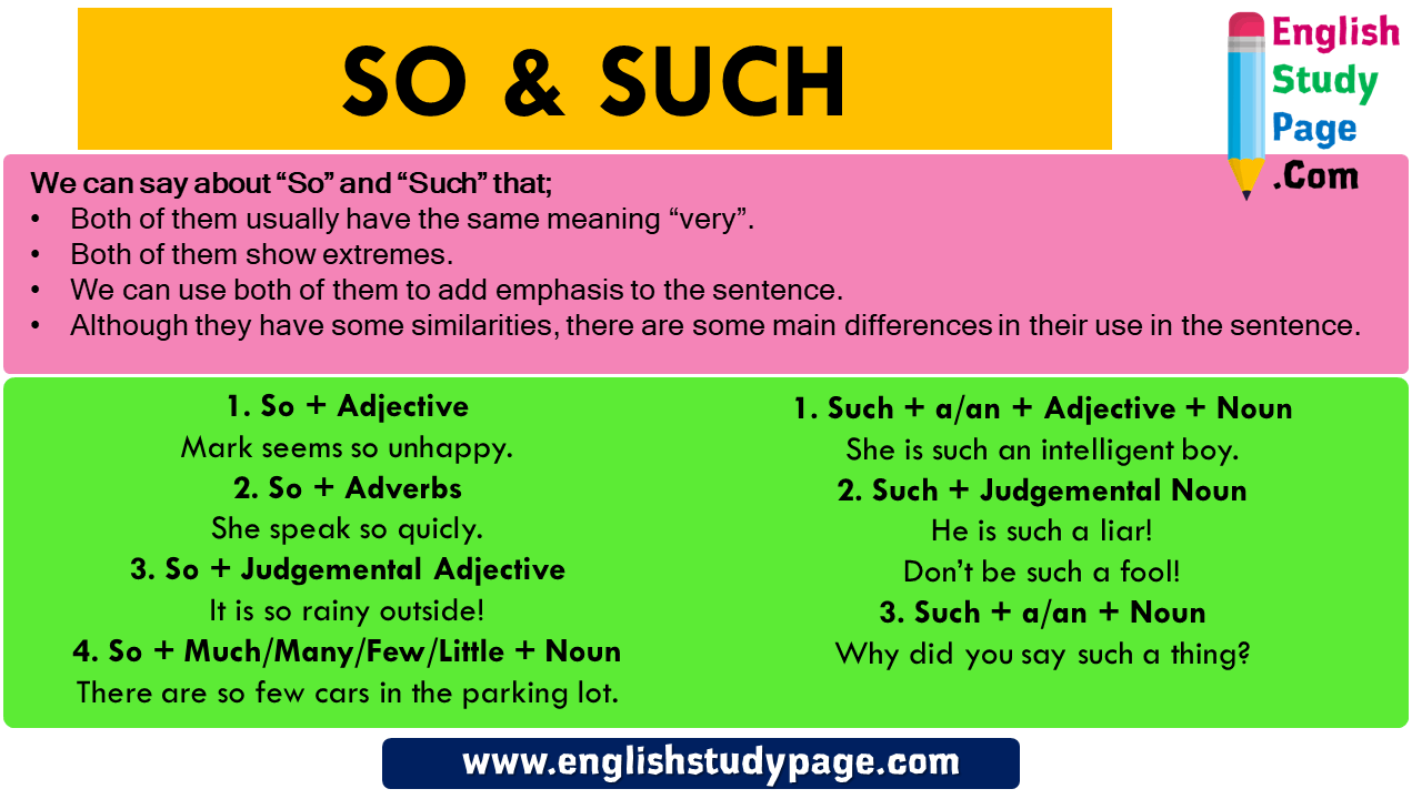 How To Use SO And SUCH In English English Study Page