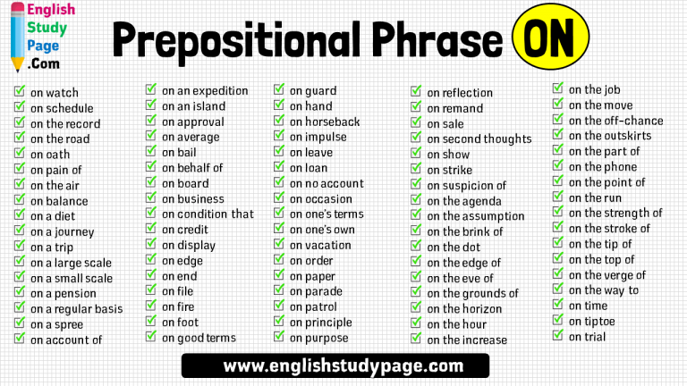 Prepositional Phrase ON, Detailed List - English Study Page