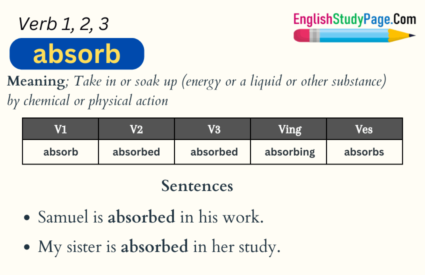 Absorb Verb 1 2 3, Past and Past Participle Form Tense of Absorb