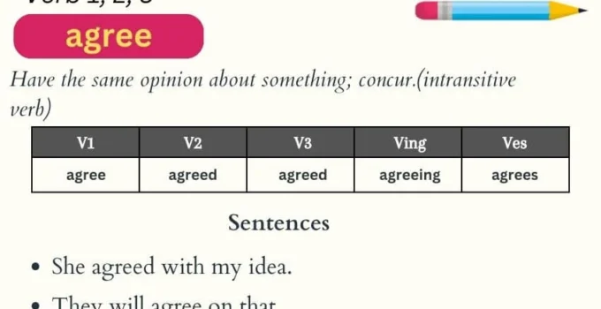 Agree Verb 1 2 3, Past and Past Participle Form Tense of Agree V1 V2 V3