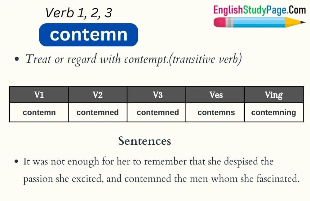 Contemn Verb 1 2 3, Past and Past Participle Form Tense of Contemn V1 ...