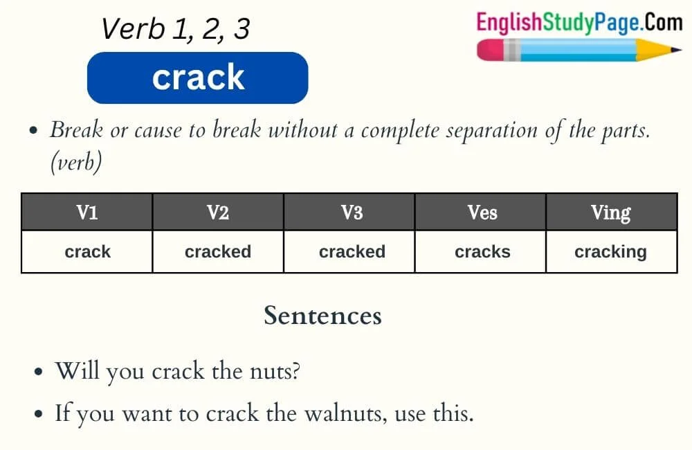 Crack Verb 1 2 3, Past and Past Participle Form Tense of Crack V1 V2 V3