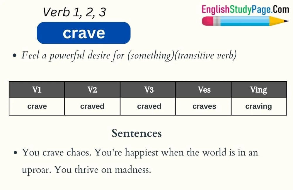 Crave Verb 1 2 3, Past and Past Participle Form Tense of Crave V1 V2 V3 English Study Page