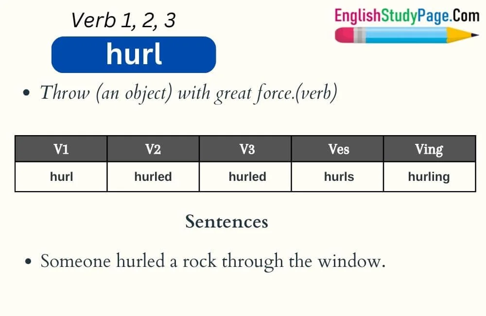 Hurl Verb 1 2 3, Past and Past Participle Form Tense of Hurl V1 V2 V3