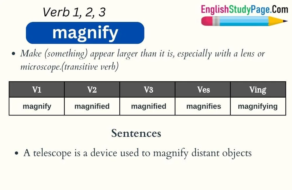 Magnify Verb 1 2 3, Past and Past Participle Form Tense of Magnify V1