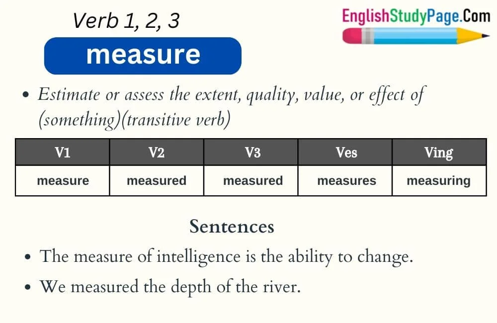 Measure Verb 1 2 3, Past and Past Participle Form Tense of Measure V1 V2 V3 English Study Page