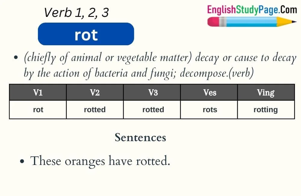 Rot Verb 1 2 3, Past and Past Participle Form Tense of Rot V1 V2 V3