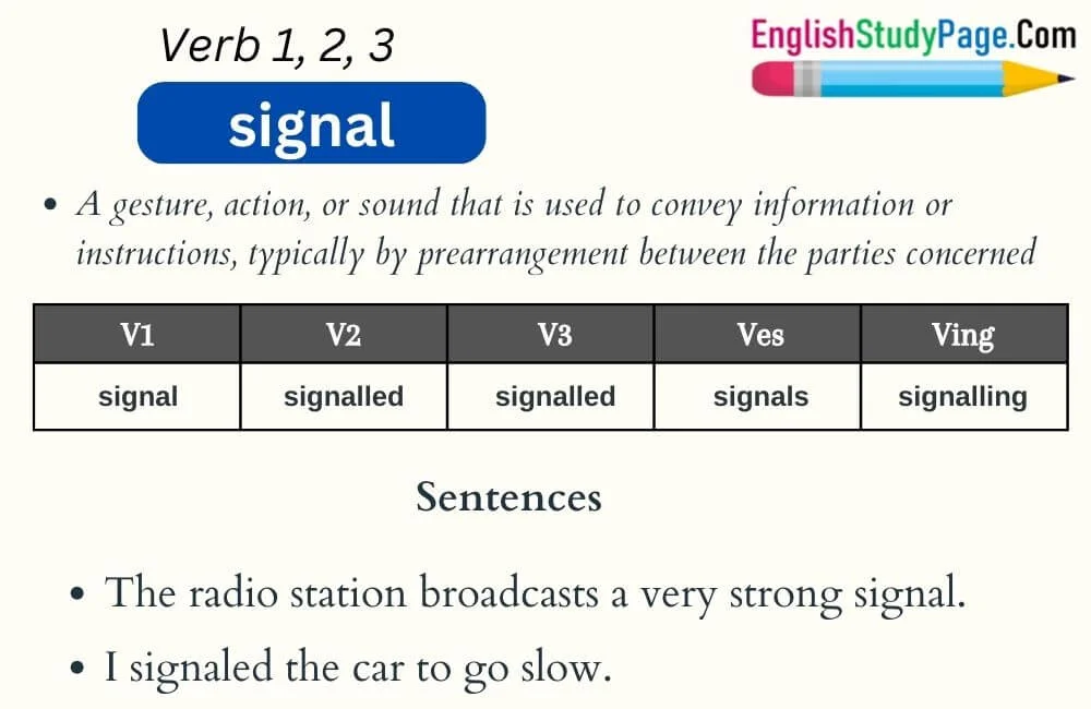 Signal Verb 1 2 3, Past and Past Participle Form Tense of Signal V1 V2 ...